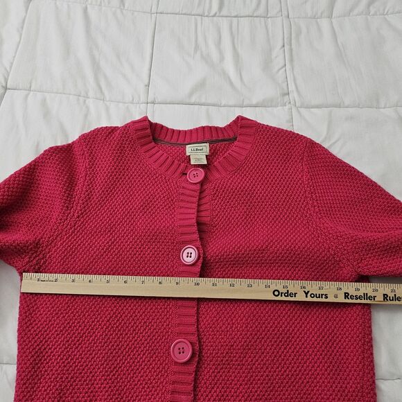 LL Bean Cardigan Sweater Womens Large Pink Knit Button Front 3/4 Sleeves Cotton - Picture 7 of 9